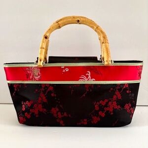 Yans NY Asian Floral Purse with Bamboo Handles